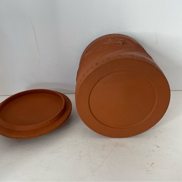 Japanese Tokoname Redware Flying Dragon in Cloud Covered Pot Jar 5 1/2" - Picture 9 of 14